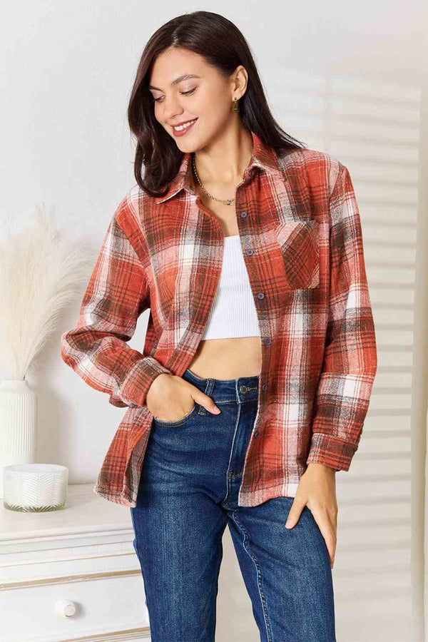 Double Take Plaid Collared Neck Long Sleeve Shirt | Blouses & Shirts