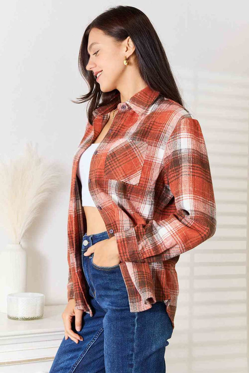 Double Take Plaid Collared Neck Long Sleeve Shirt | Blouses & Shirts