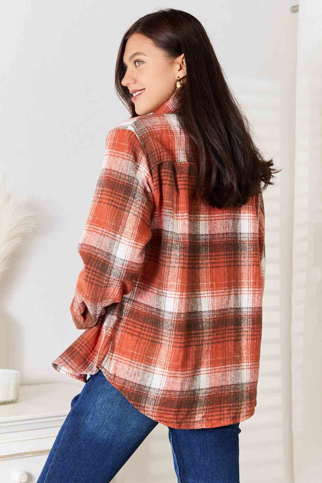 Double Take Plaid Collared Neck Long Sleeve Shirt | Blouses & Shirts