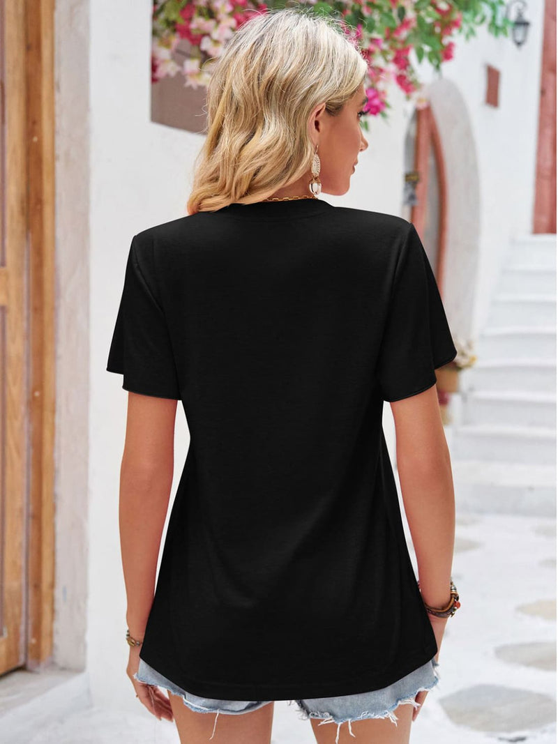 Double Take Ruched V - Neck Short Sleeve T - Shirt