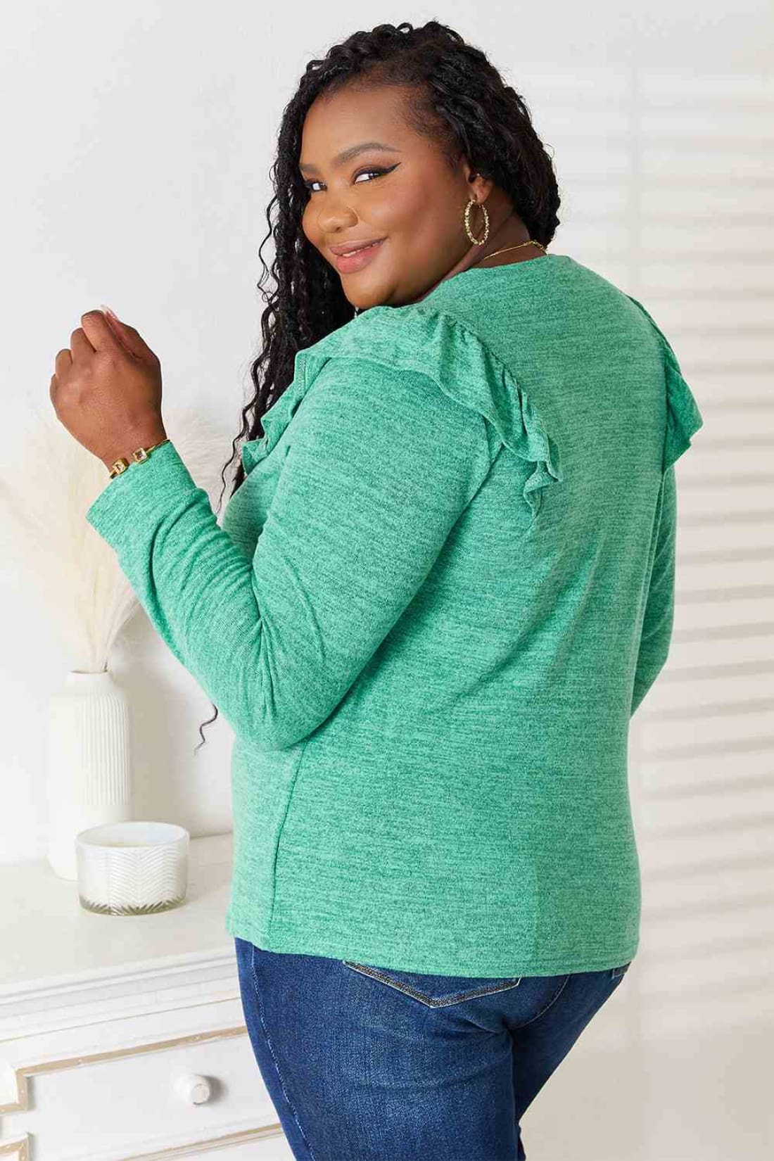 Double Take Ruffle Shoulder Long Sleeve T-Shirt | Blouses & Shirts