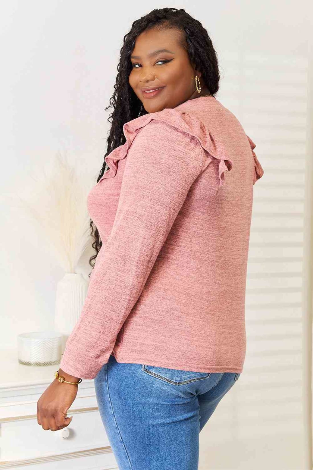 Double Take Ruffle Shoulder Long Sleeve T-Shirt | Blouses & Shirts