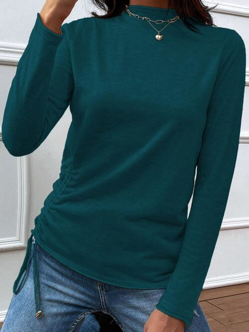 Drawstring Mock Neck Long Sleeve T-Shirt | Long Sleeve Tops