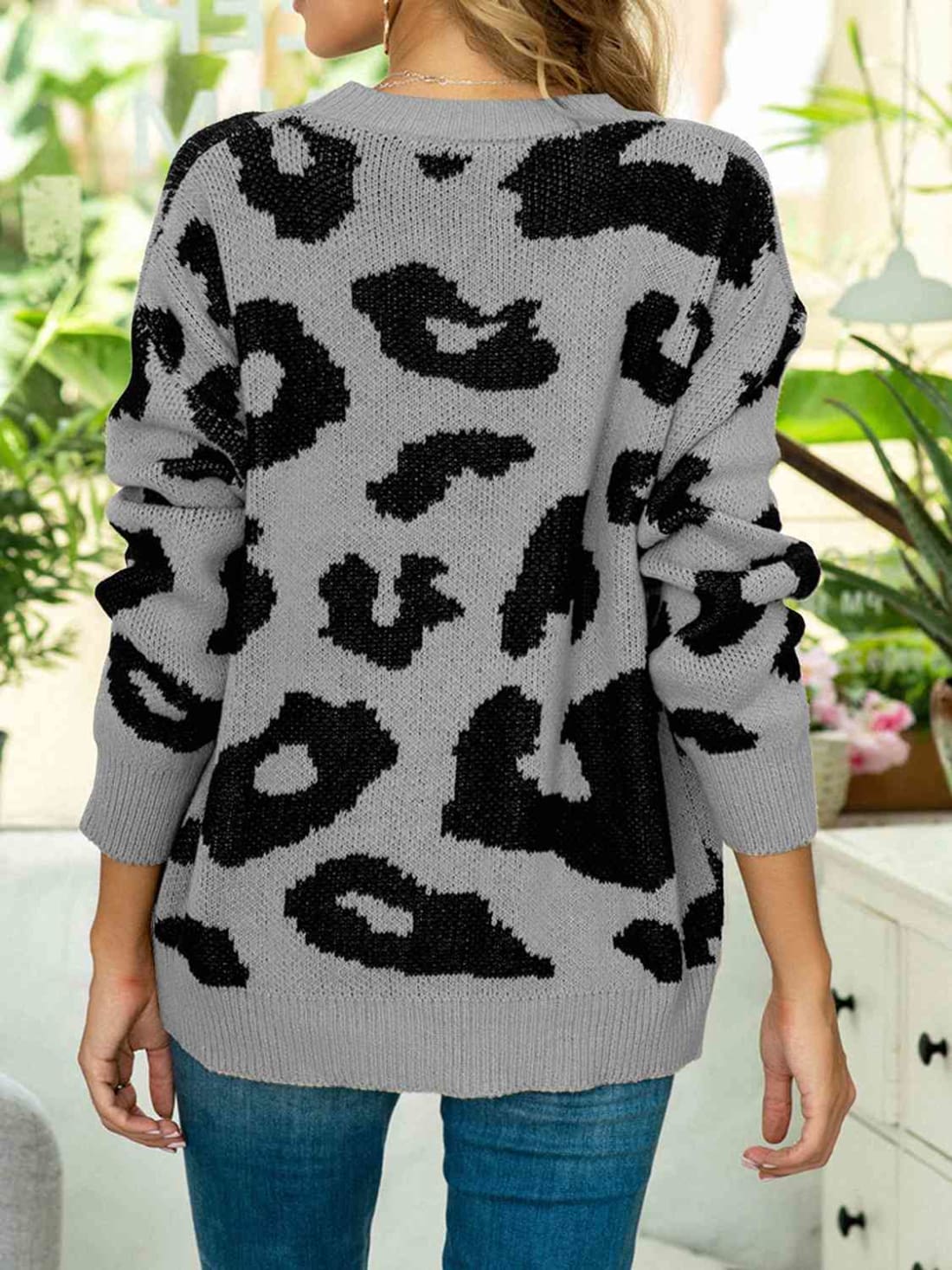 Drop Shoulder Leopard Pullover Sweater | Sweaters & Cardigans