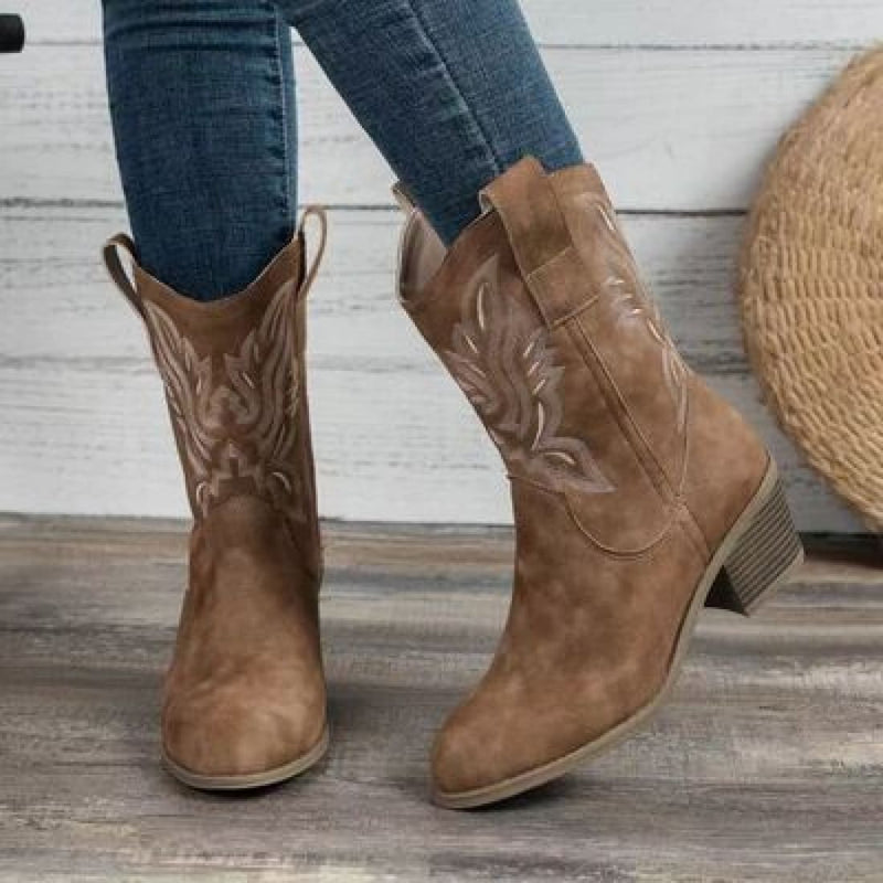 Embroidered Point Toe Block Heel Boots | women’s boots