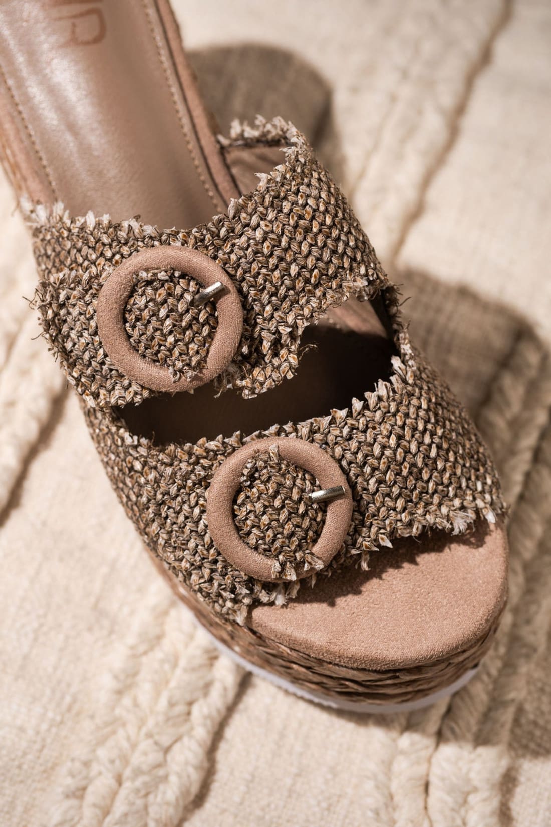 Eriwen Buckle Wedge in Taupe | SANDALS