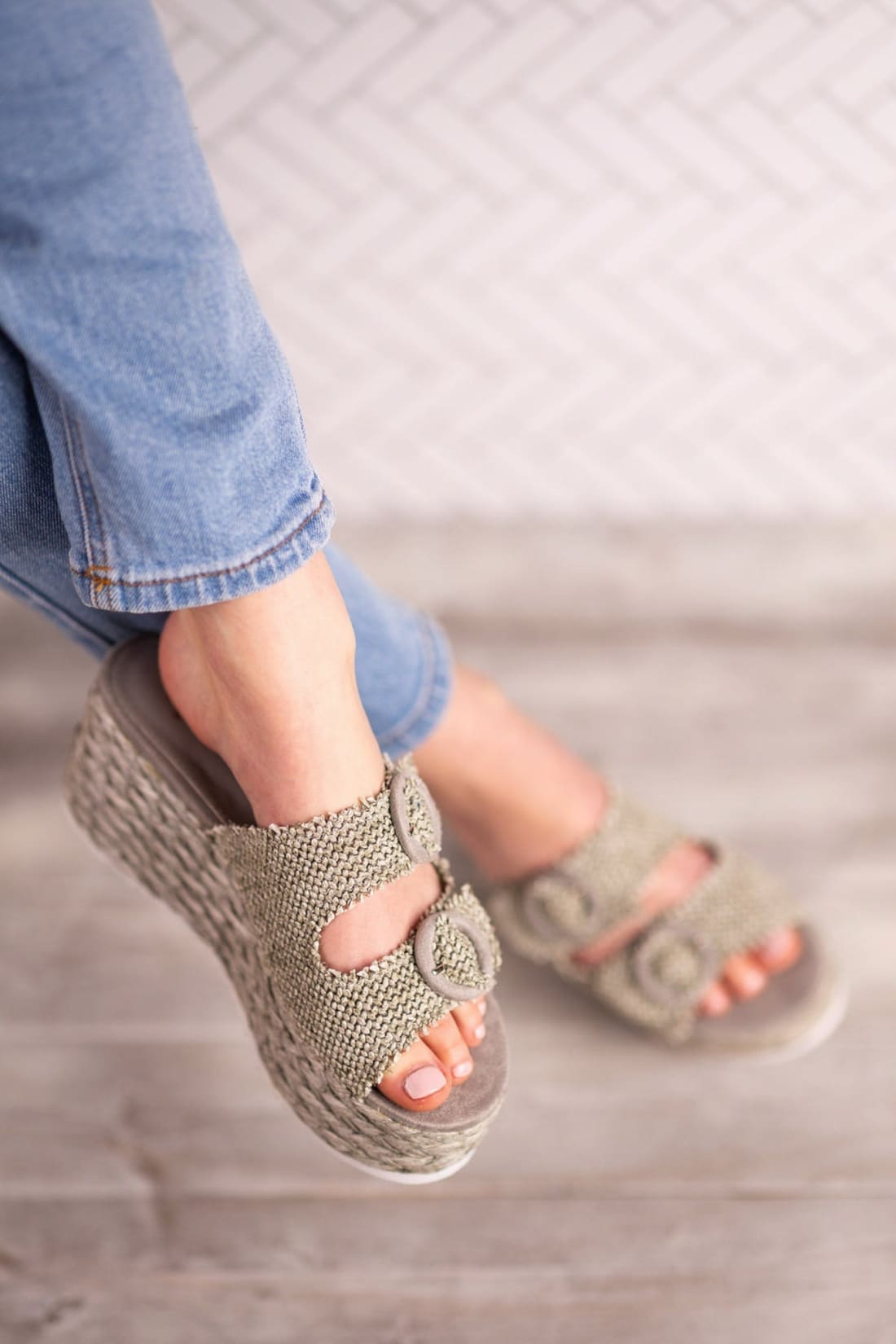 Eriwen Buckle Wedge in Teal | SANDALS