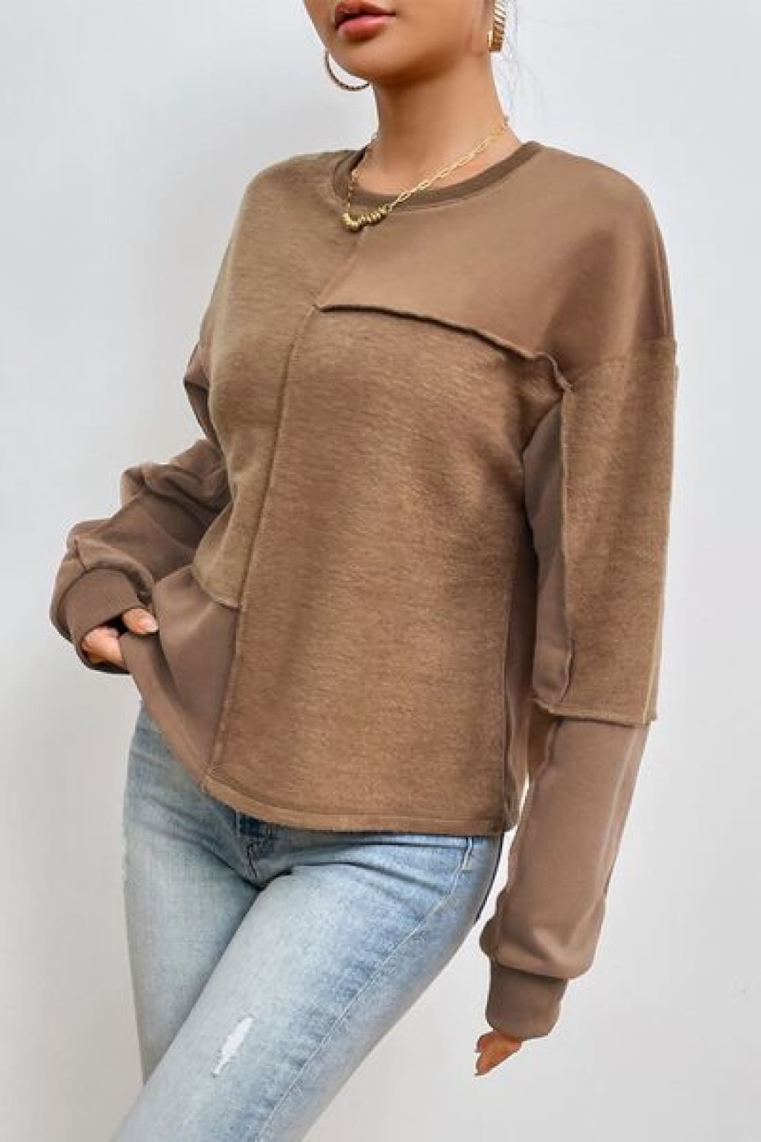 Exposed Seam Round Neck Long Sleeve Sweatshirt | SWEATSHIRTS + HOODIES