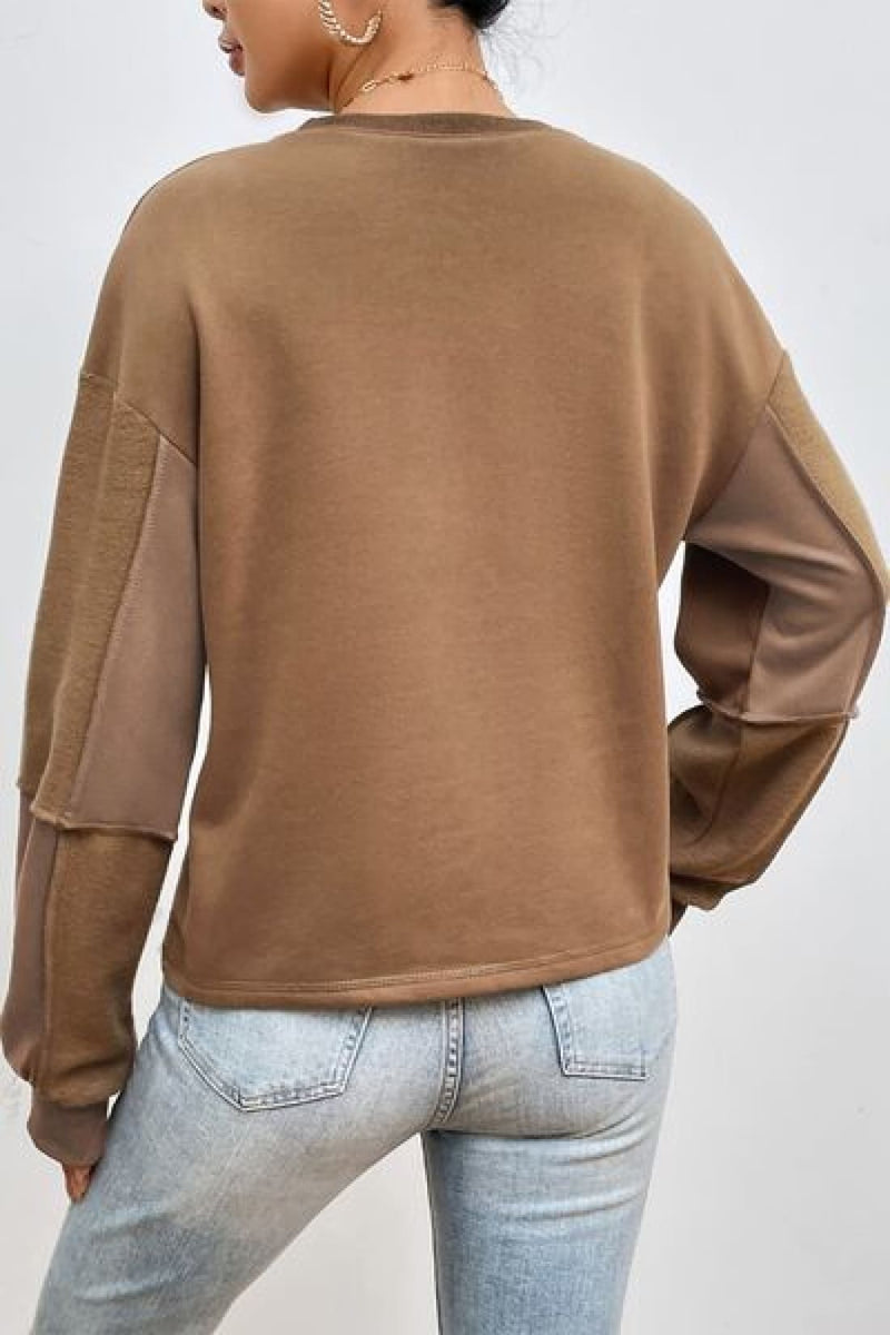 Exposed Seam Round Neck Long Sleeve Sweatshirt | SWEATSHIRTS + HOODIES