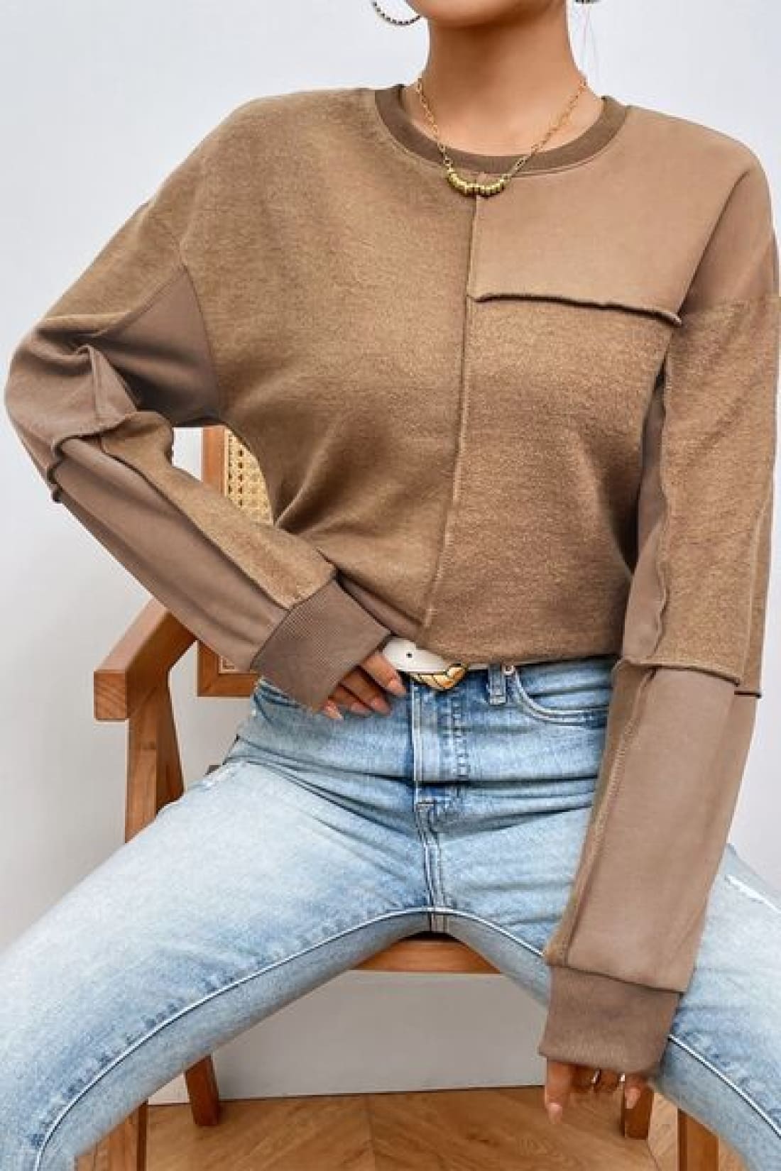 Exposed Seam Round Neck Long Sleeve Sweatshirt | SWEATSHIRTS + HOODIES