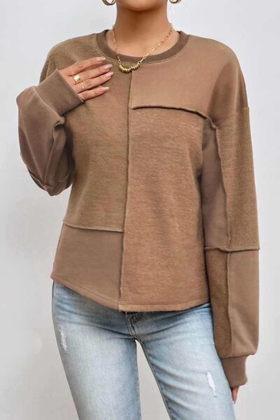 Exposed Seam Round Neck Long Sleeve Sweatshirt | SWEATSHIRTS + HOODIES