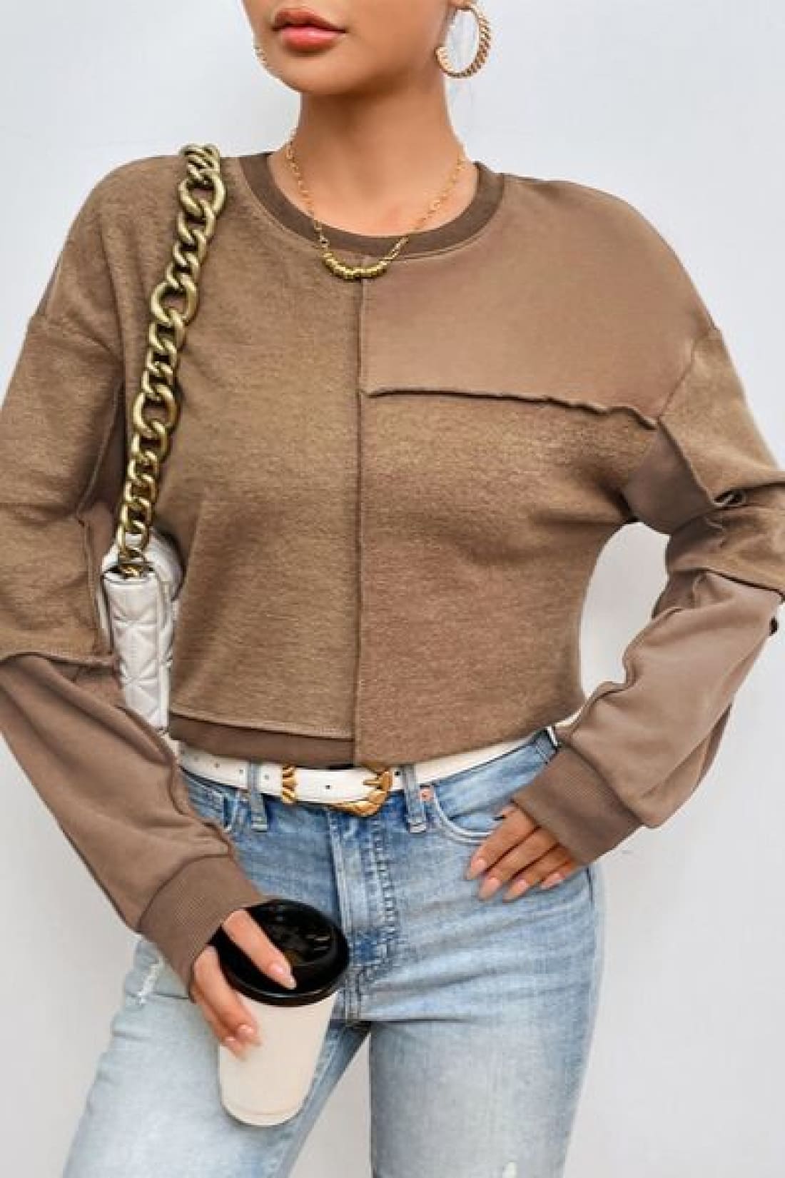 Exposed Seam Round Neck Long Sleeve Sweatshirt | SWEATSHIRTS + HOODIES