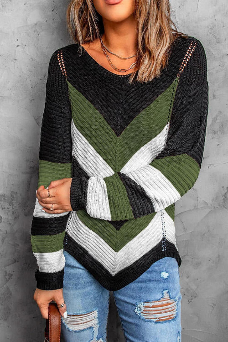 Eyelet Color Block Long Sleeve Sweater | Sweaters & Cardigans