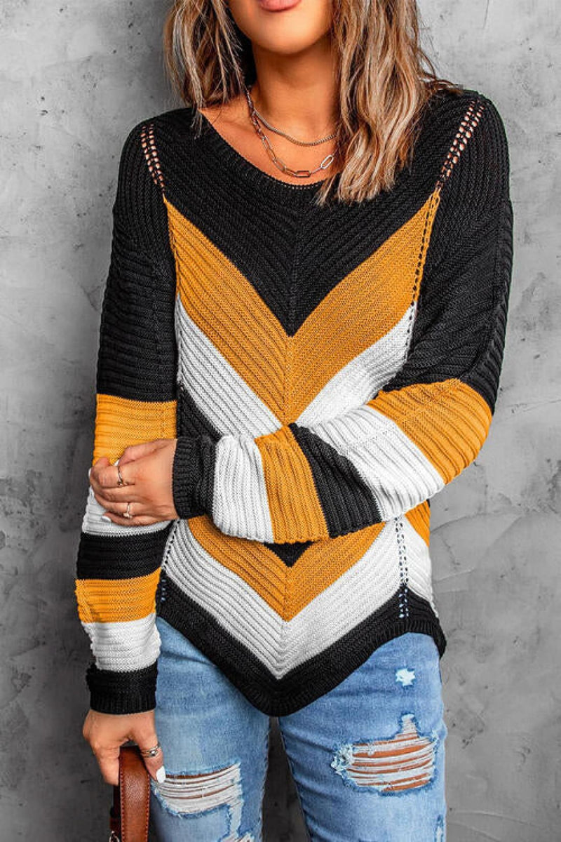 Eyelet Color Block Long Sleeve Sweater | Sweaters & Cardigans