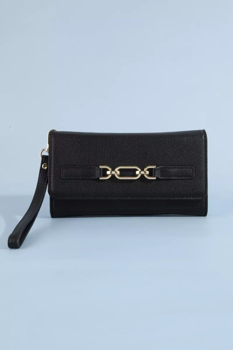 Fame Vegan Leather Chain Buckle Wristlet Wallet
