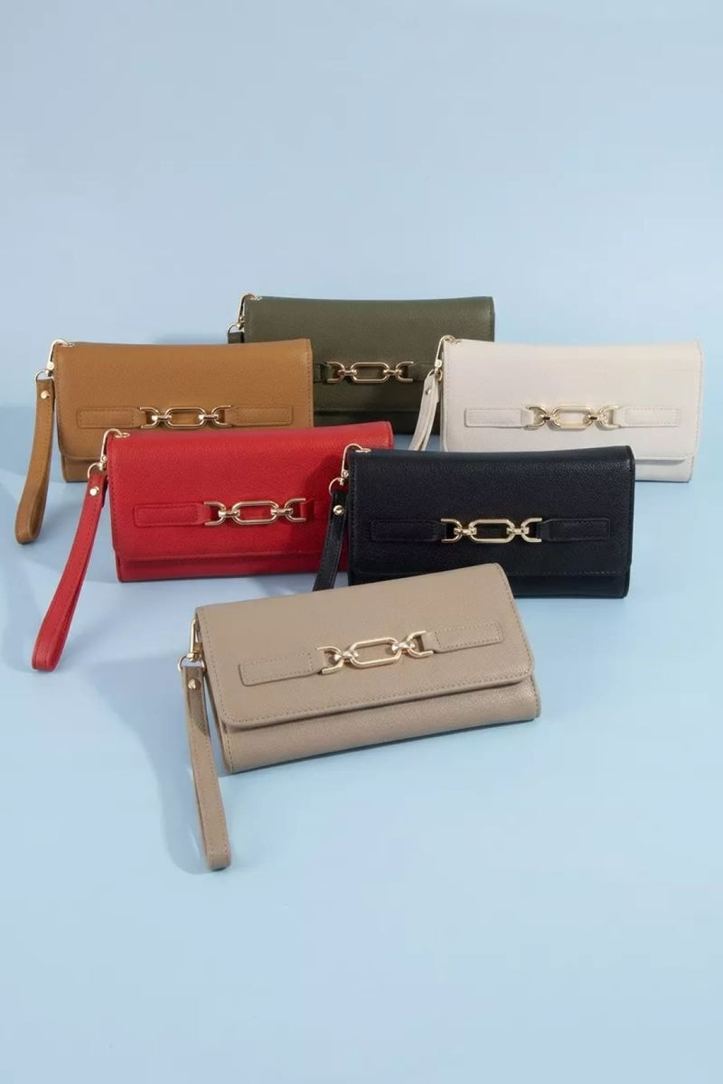 Fame Vegan Leather Chain Buckle Wristlet Wallet
