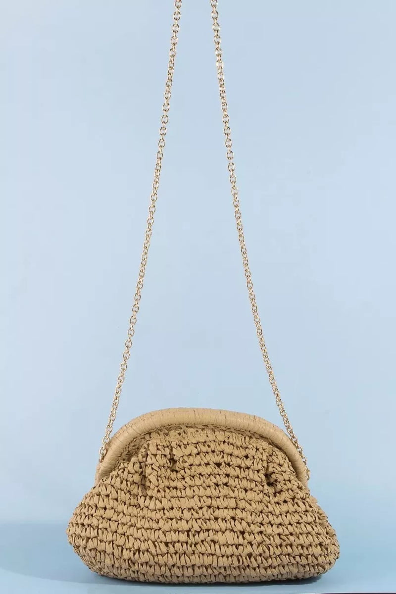 Fame Woven Raffia Frame Shoulder Bag