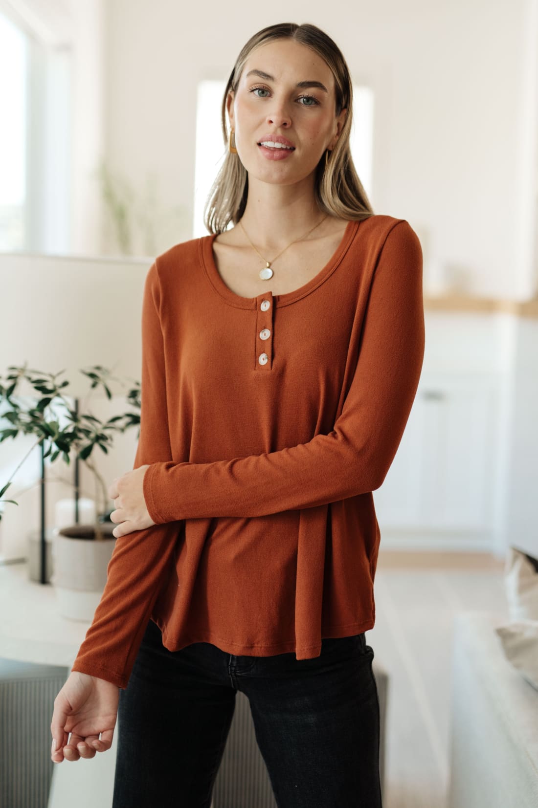 Feeling Better Scoop Neck Top | Long Sleeve Tops