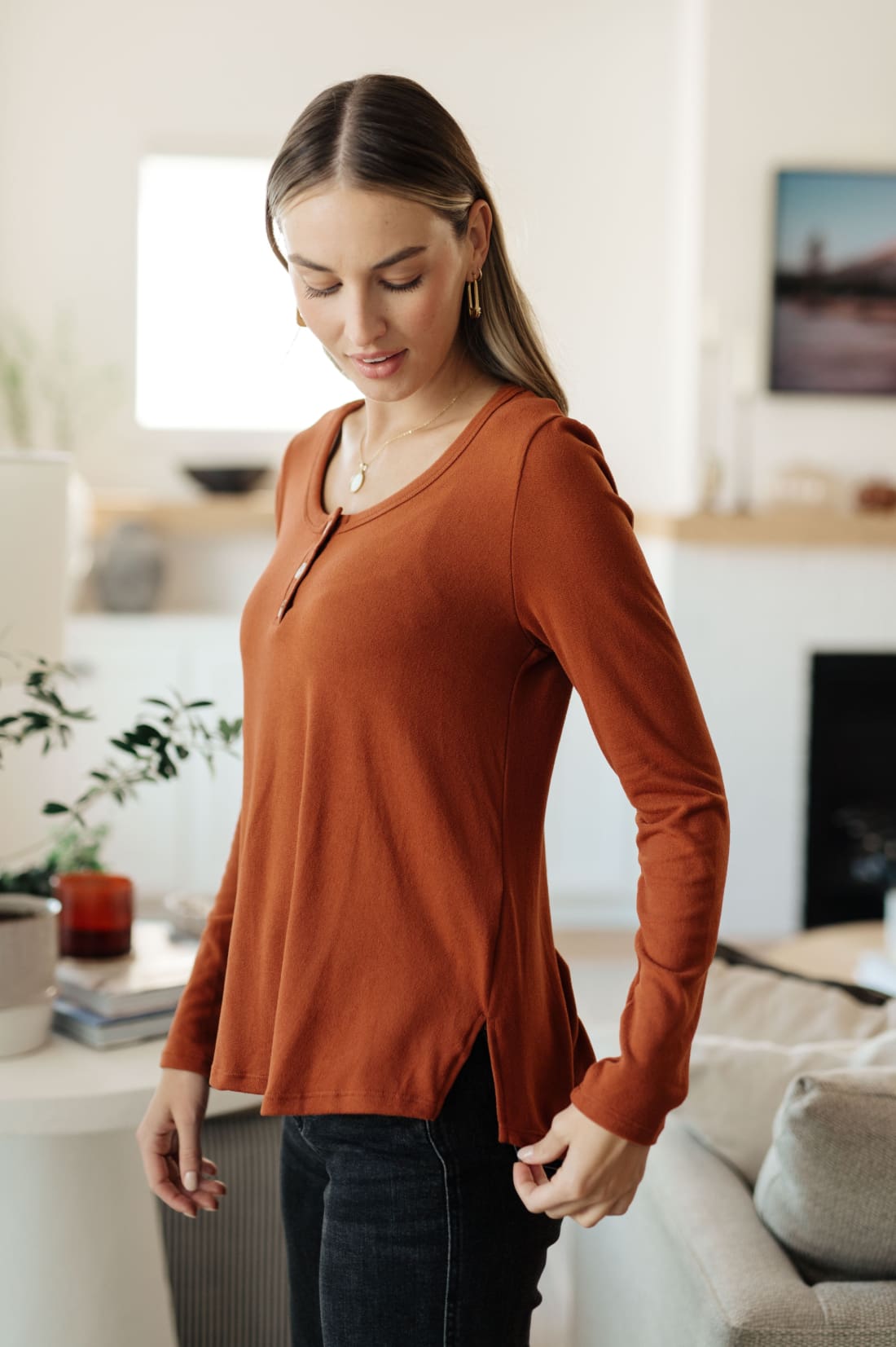 Feeling Better Scoop Neck Top | Long Sleeve Tops