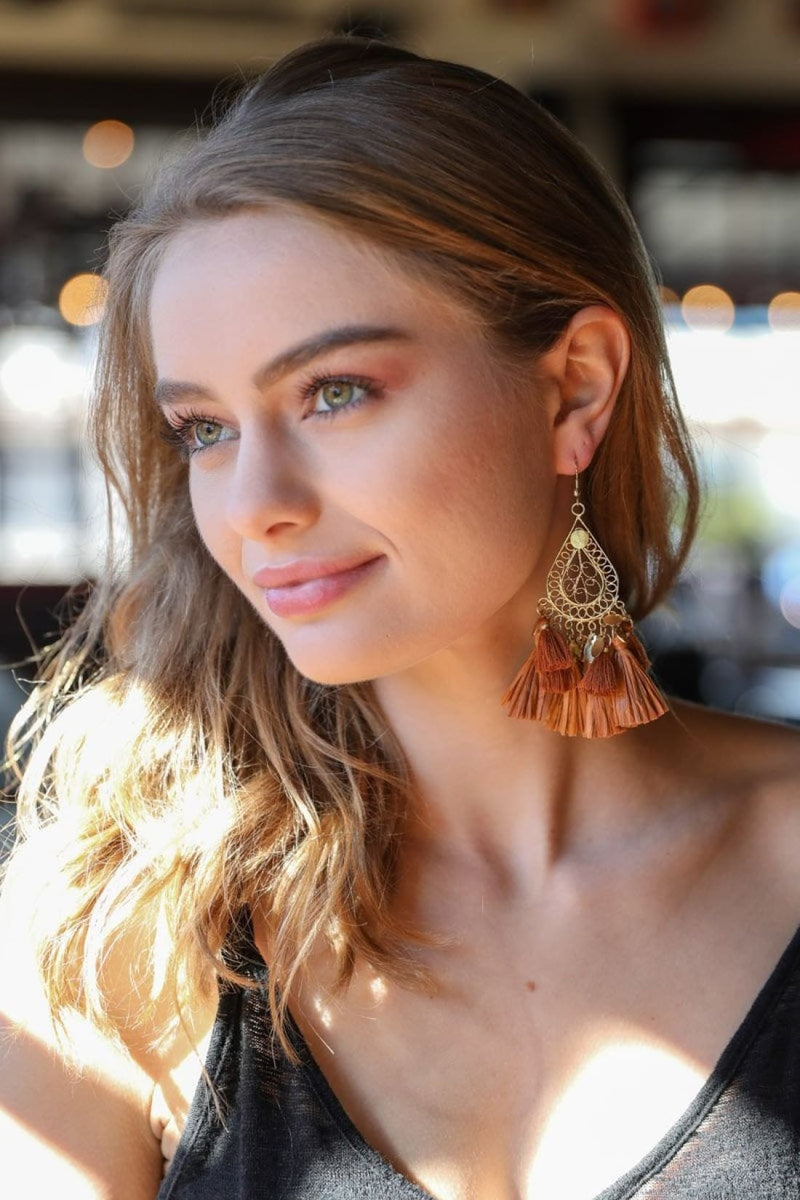 Filigree Raffia Tassel Earrings | Jewelry