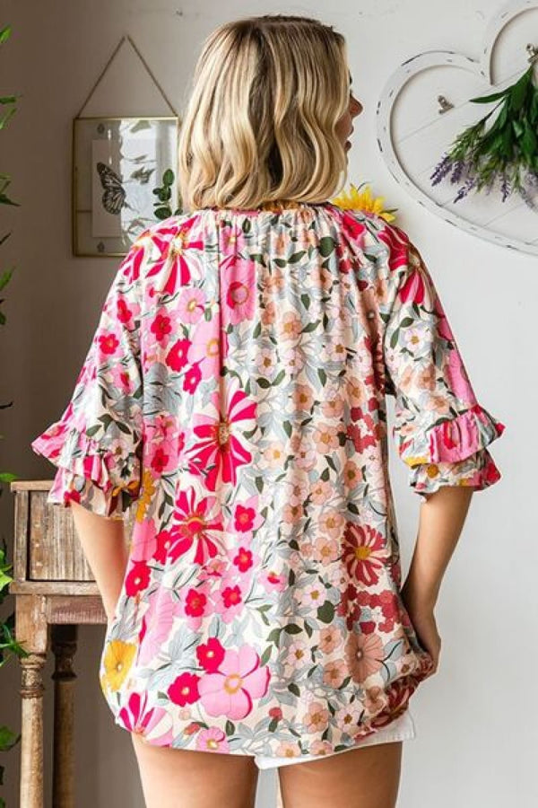 First Love Printed Tie Neck Flounce Sleeve Blouse | Blouses & Shirts