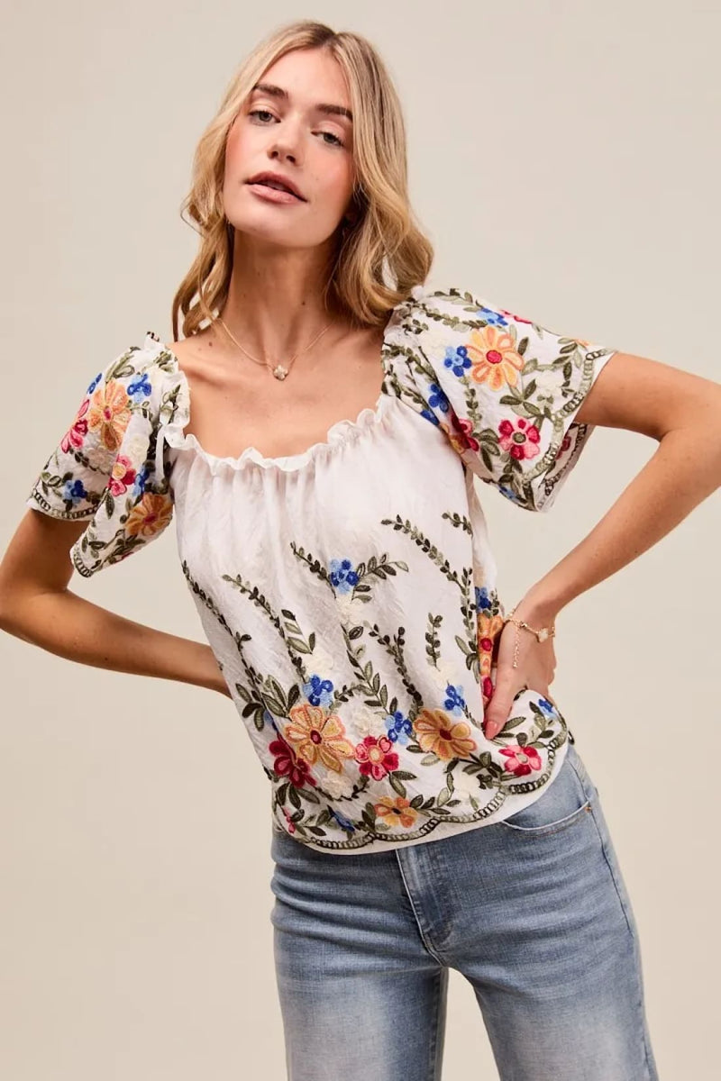 Floral Embroidered Two Way Off The Shoulder Blouse