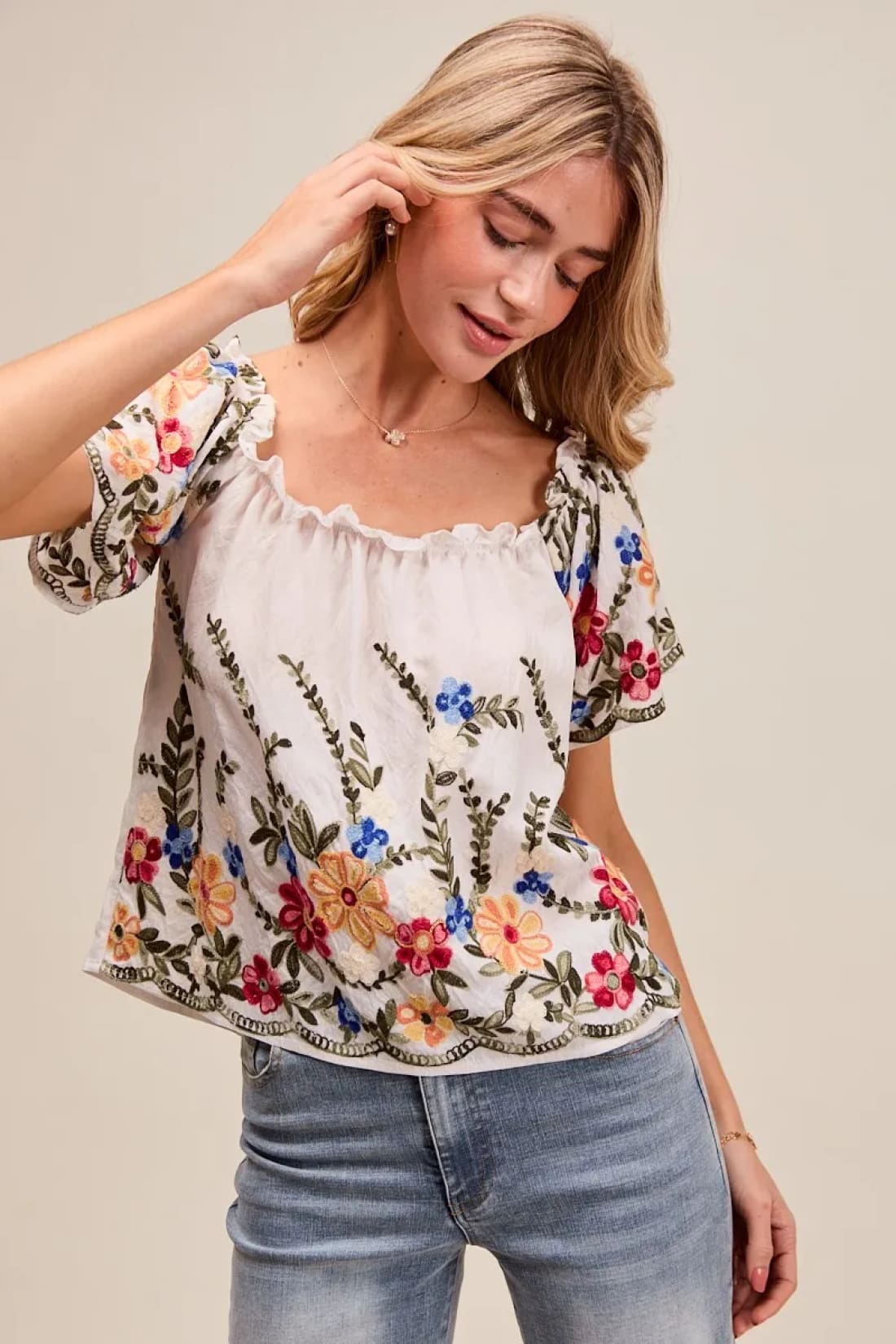 Floral Embroidered Two Way Off The Shoulder Blouse