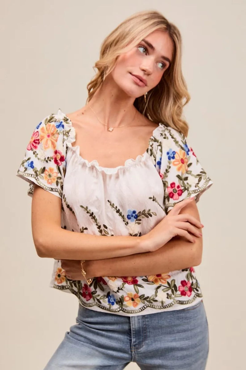 Floral Embroidered Two Way Off The Shoulder Blouse