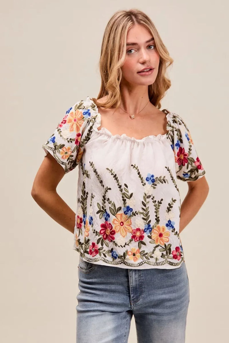 Floral Embroidered Two Way Off The Shoulder Blouse