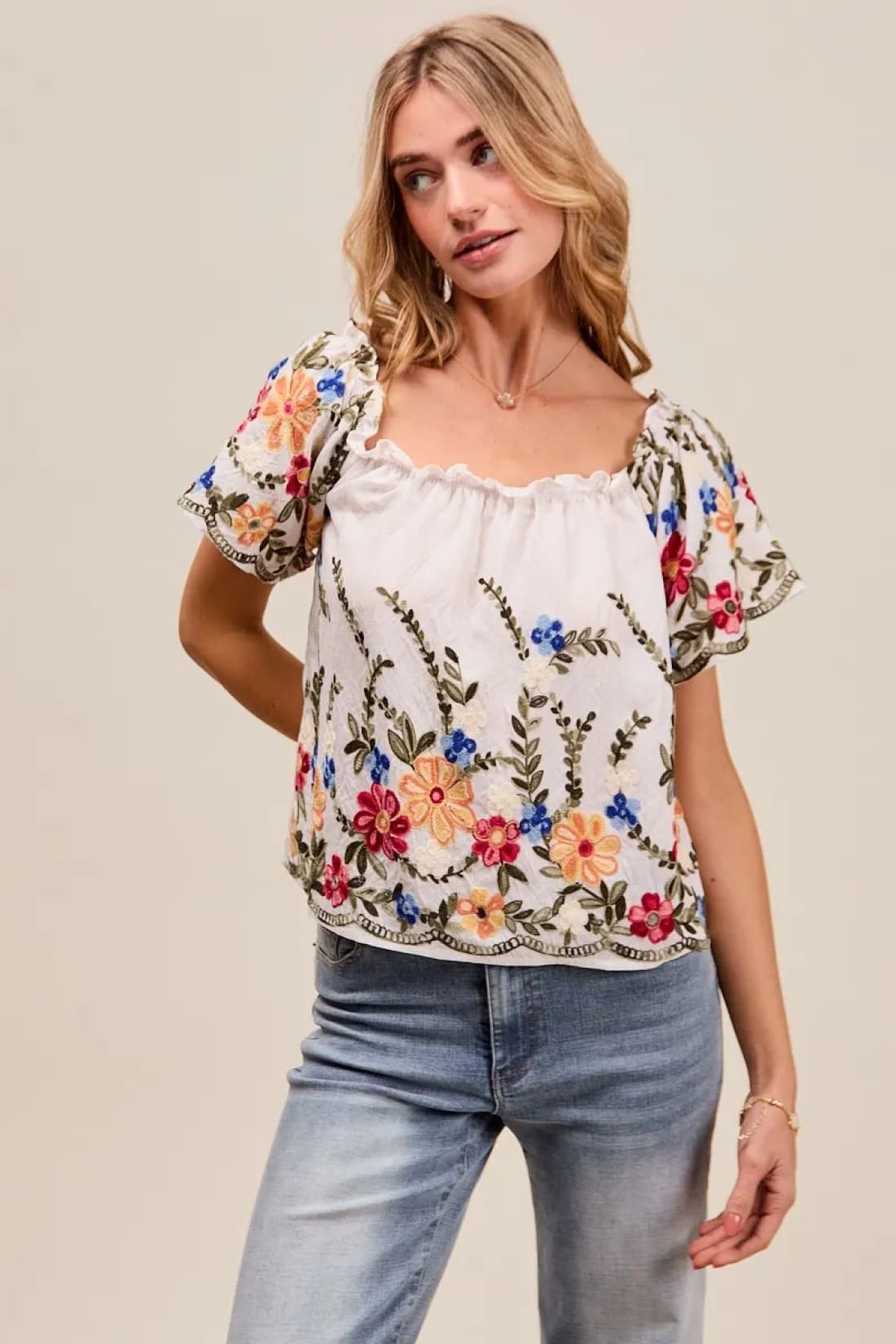 Floral Embroidered Two Way Off The Shoulder Blouse