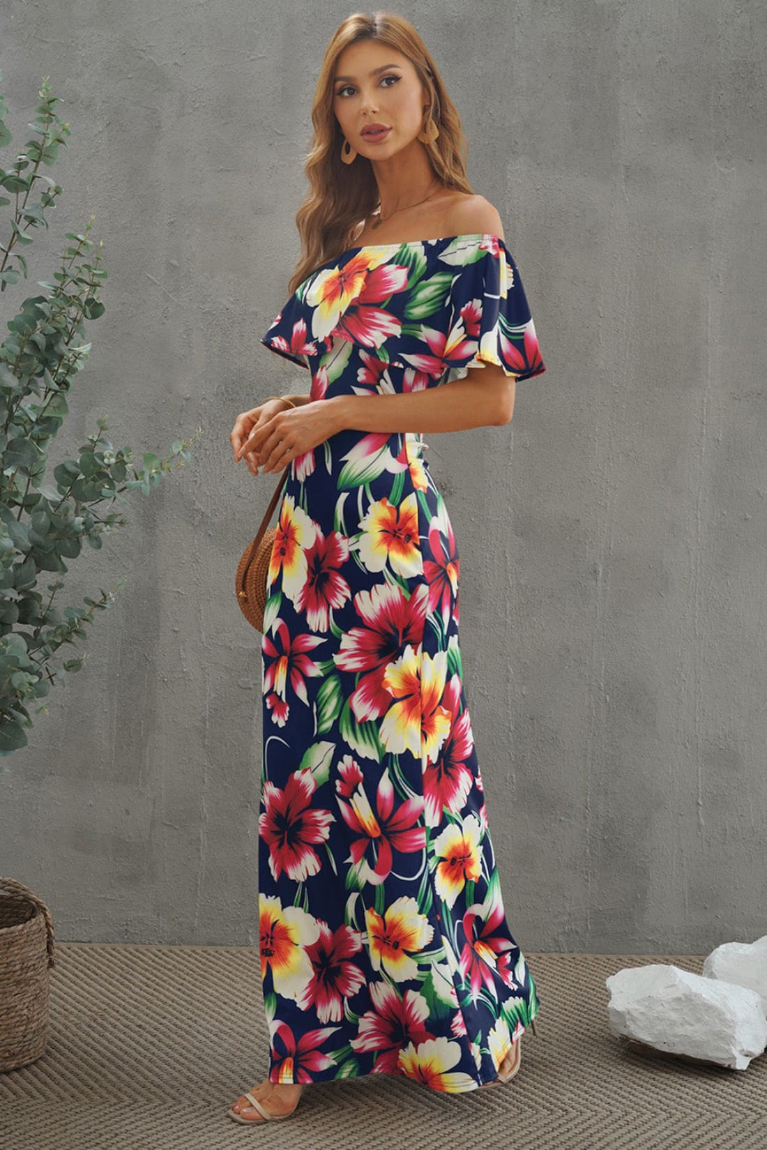 Floral Off-Shoulder Maxi Dress - Tropical Prints | Maxi Dresses