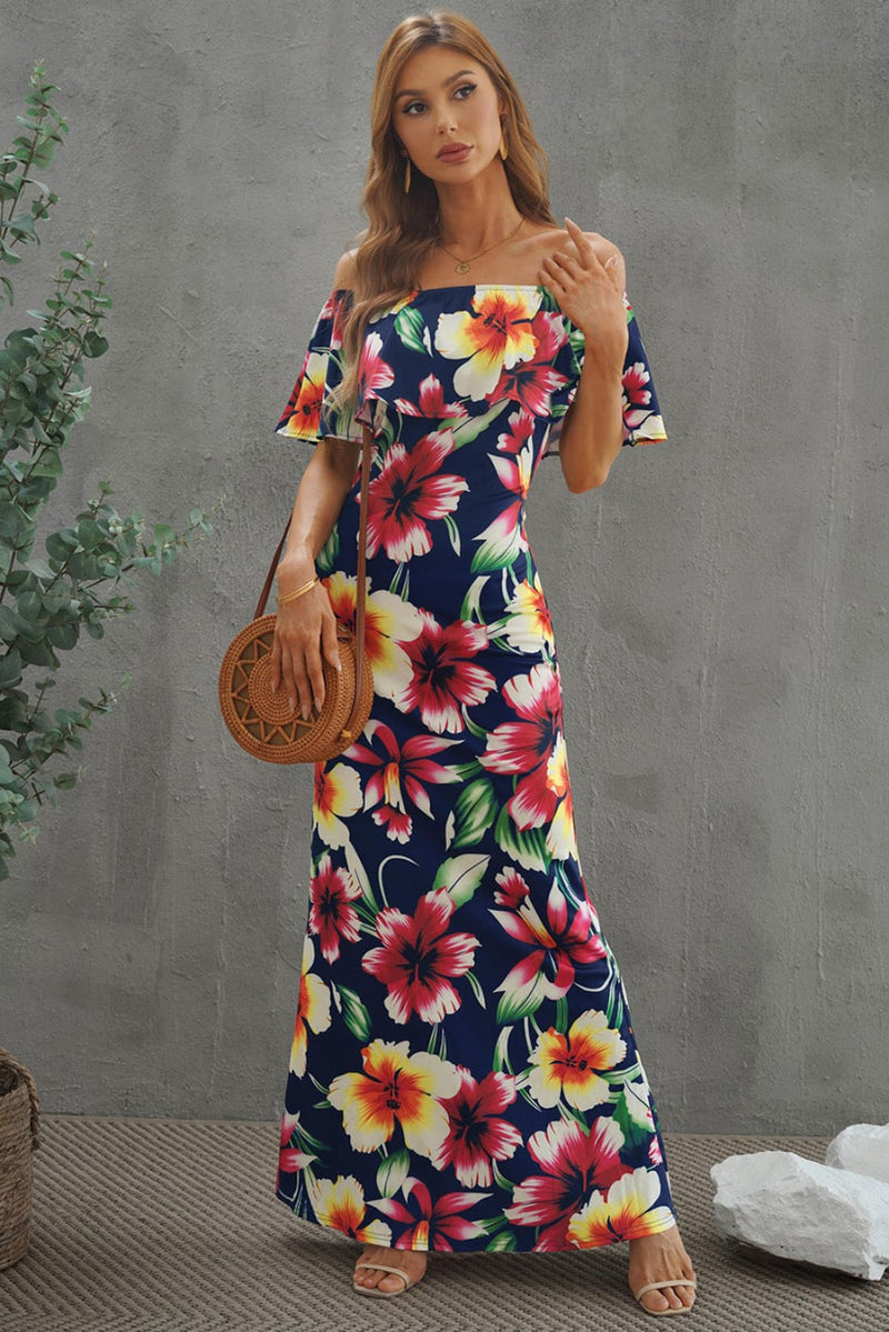 Floral Off-Shoulder Maxi Dress - Tropical Prints | Maxi Dresses