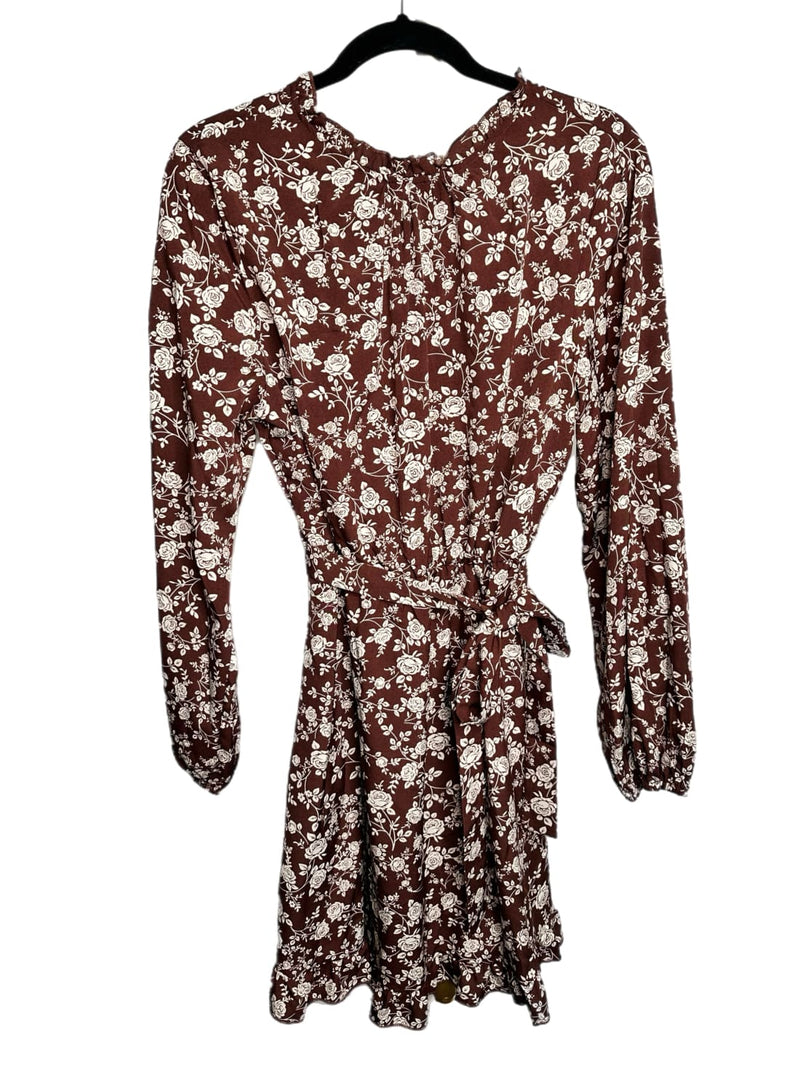 Floral Tie Waist Frill Collar Mini Dress(Belt Not Included)