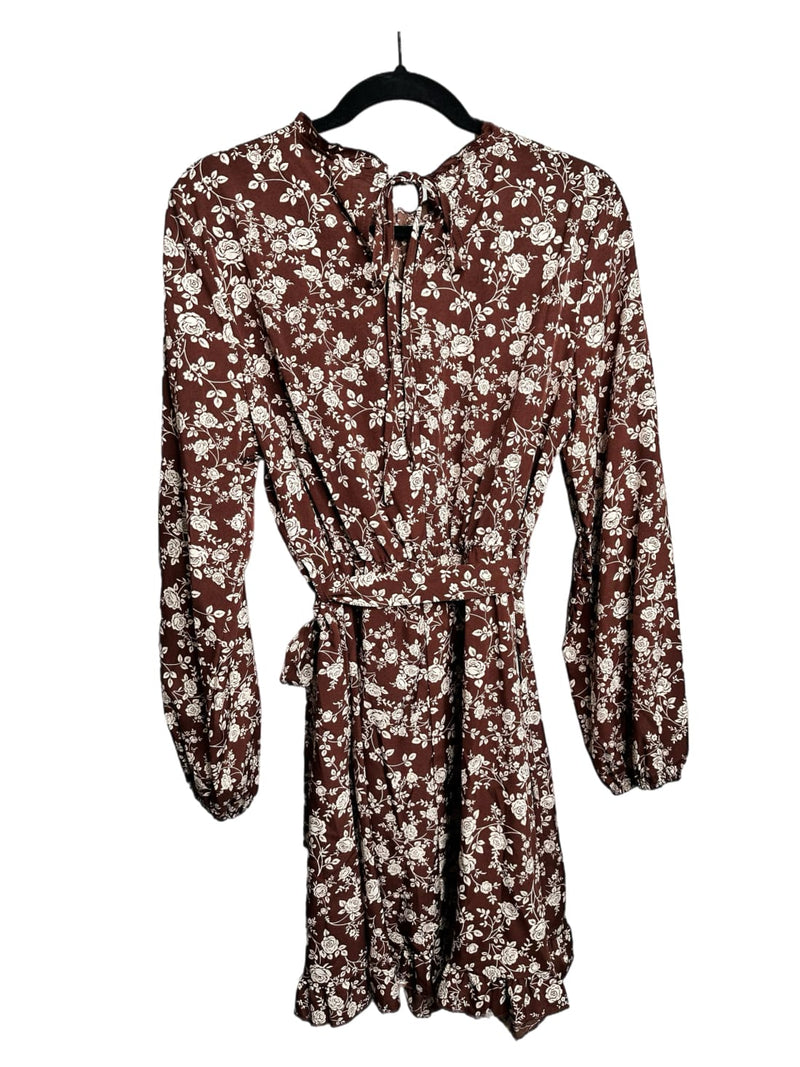 Floral Tie Waist Frill Collar Mini Dress(Belt Not Included)