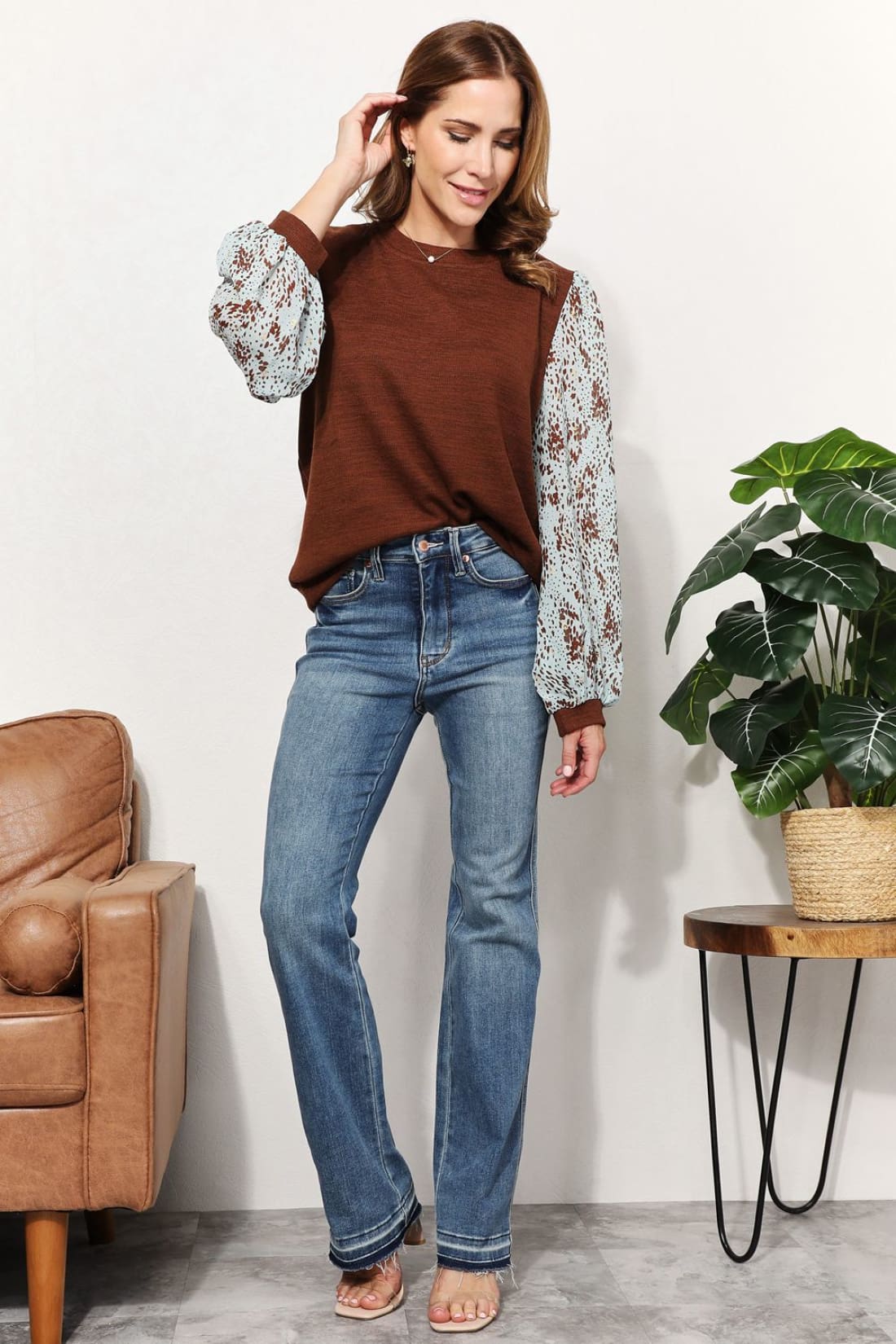 Foil Printed Sleeve Top | Long Sleeve Tops