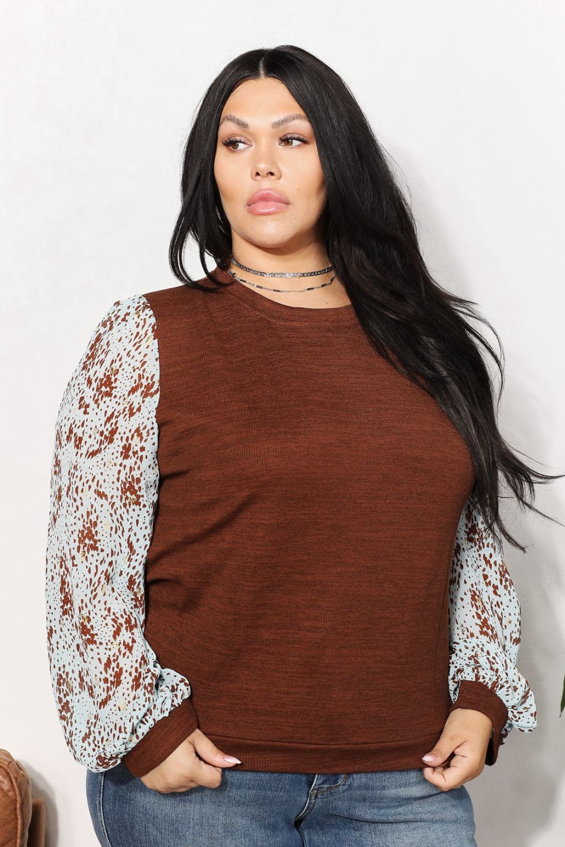 Foil Printed Sleeve Top | Long Sleeve Tops