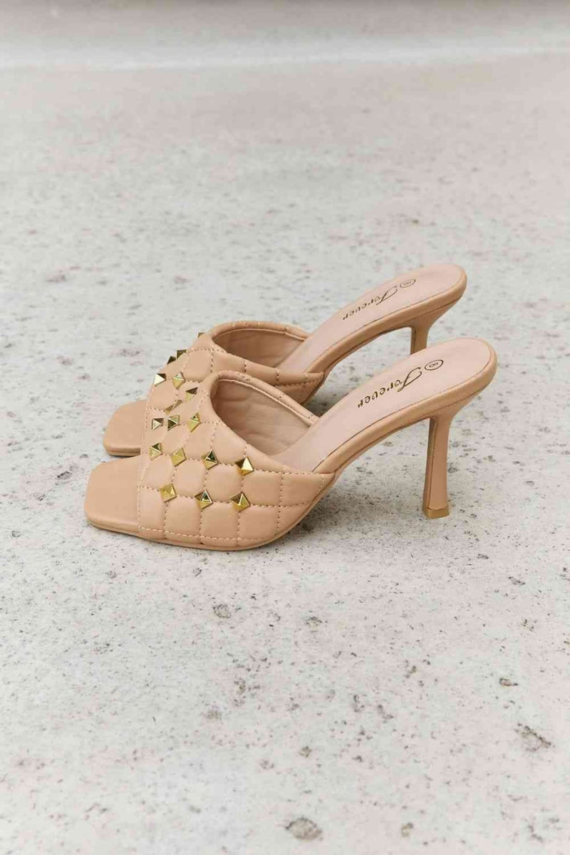 Forever Link Square Toe Quilted Mule Heels in Nude | sandals