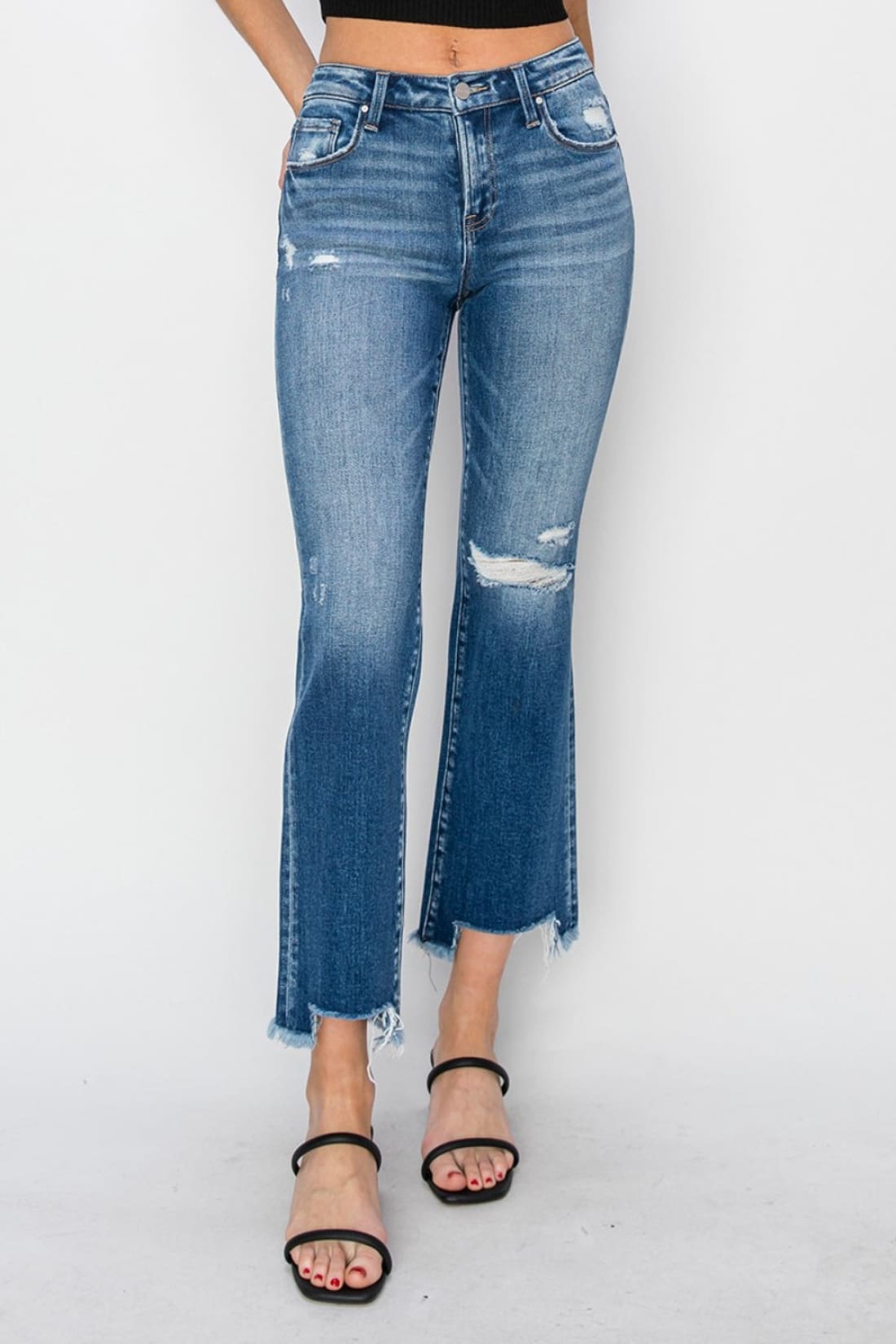 Frayed Step Hem Ankle Straight Jeans