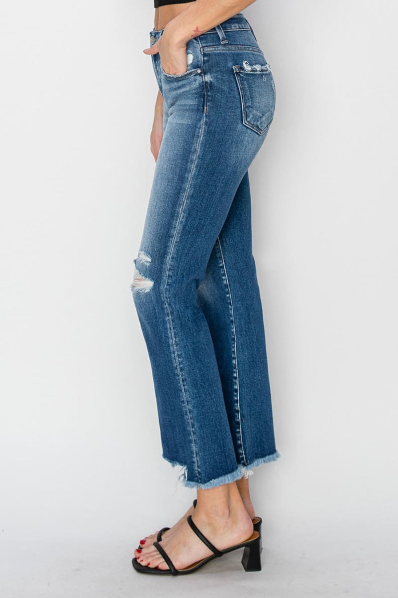 Frayed Step Hem Ankle Straight Jeans