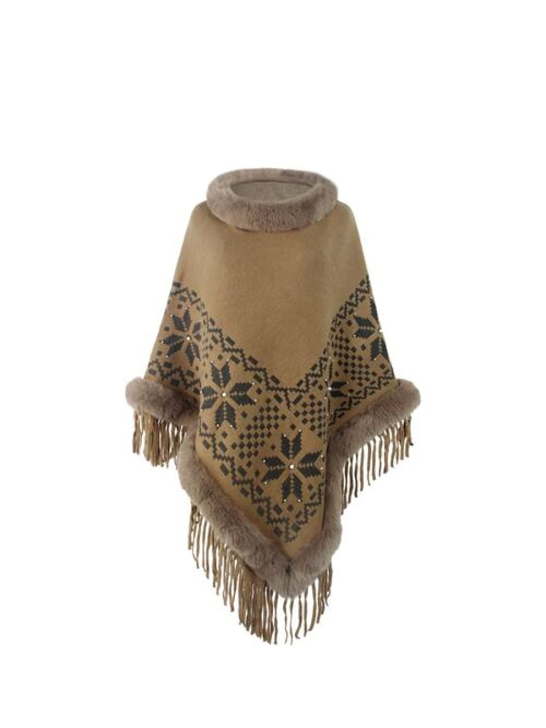 Fringe Geometric Cape Sleeve Poncho | poncho