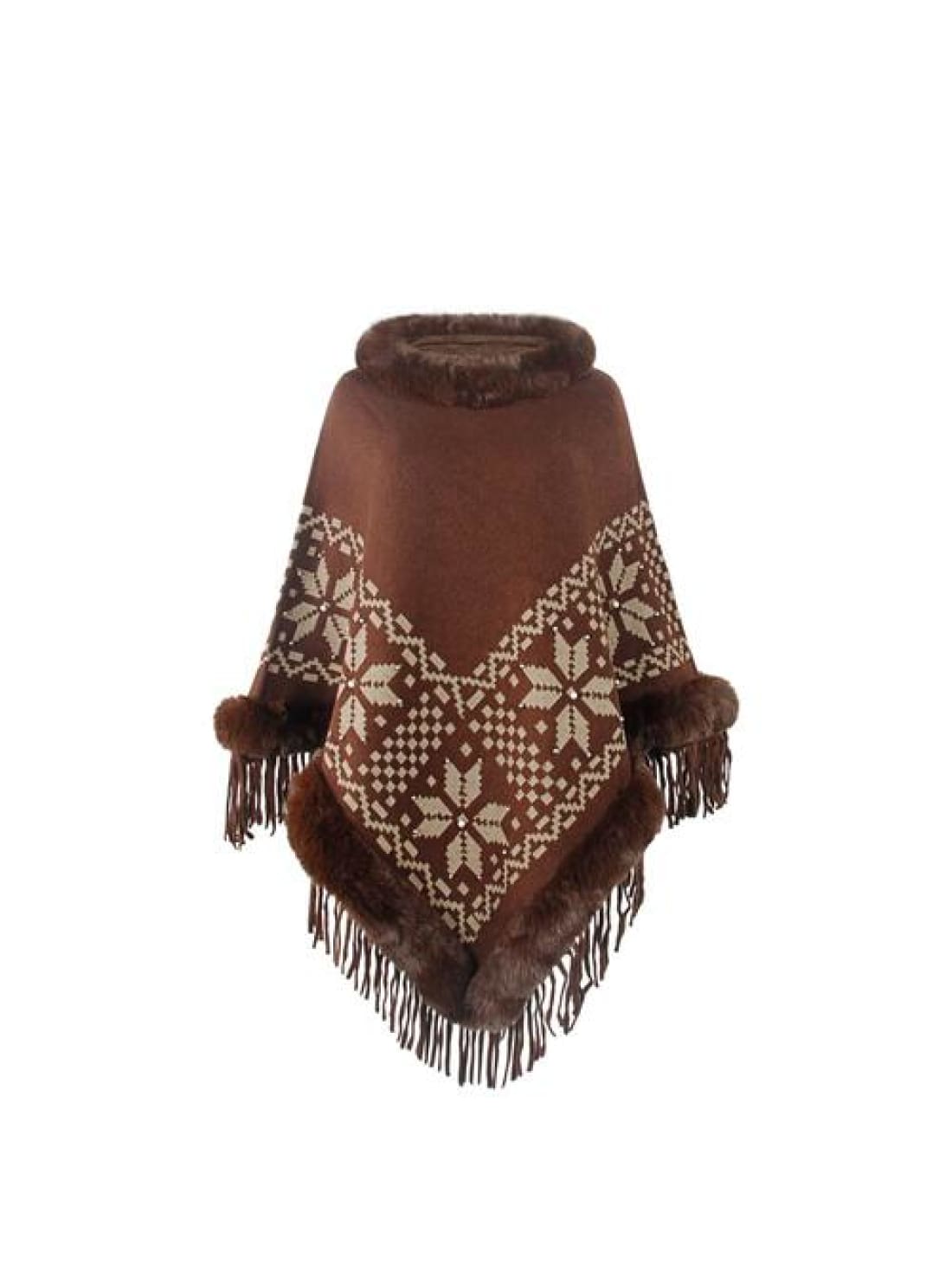 Fringe Geometric Cape Sleeve Poncho | poncho