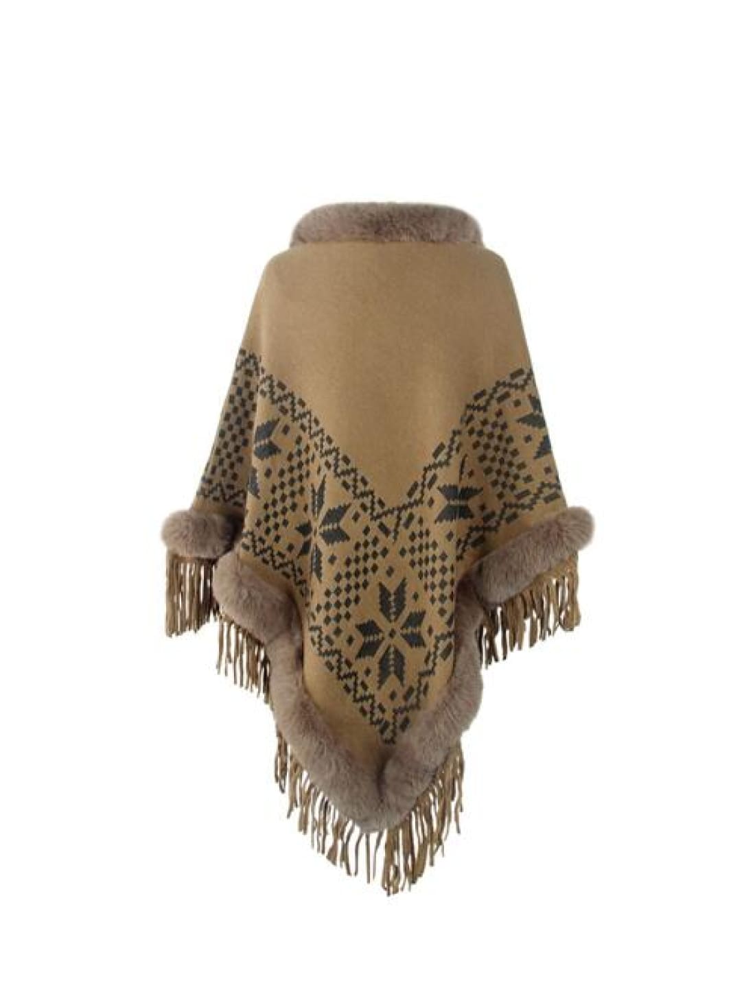 Fringe Geometric Cape Sleeve Poncho | poncho