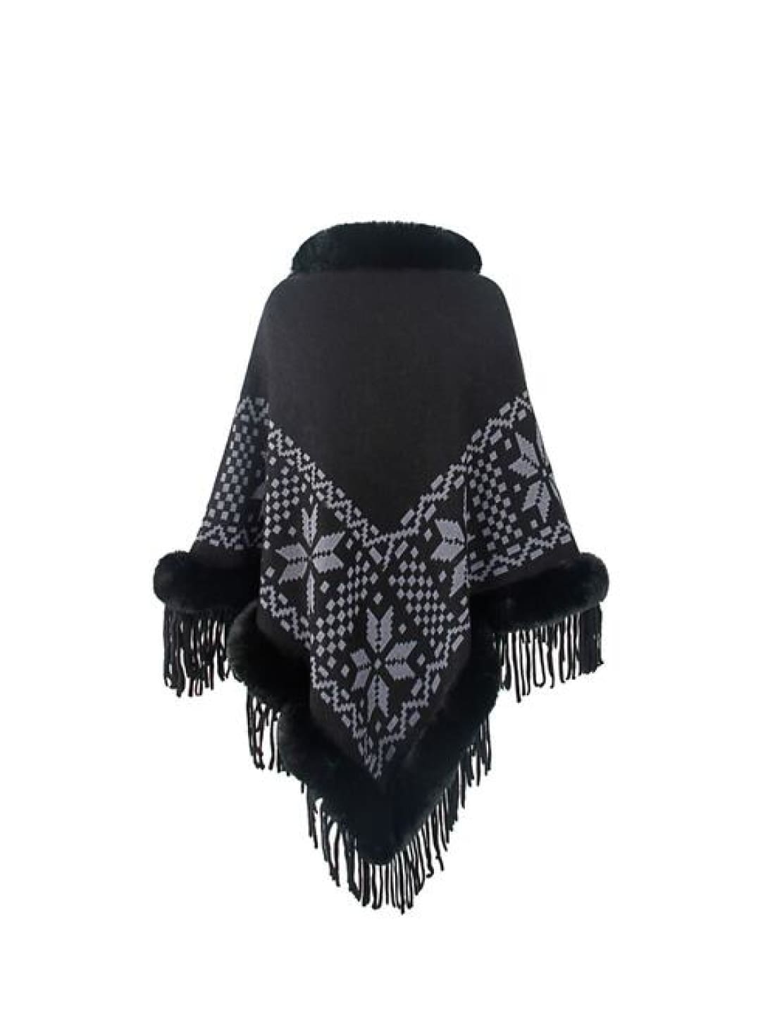 Fringe Geometric Cape Sleeve Poncho | poncho