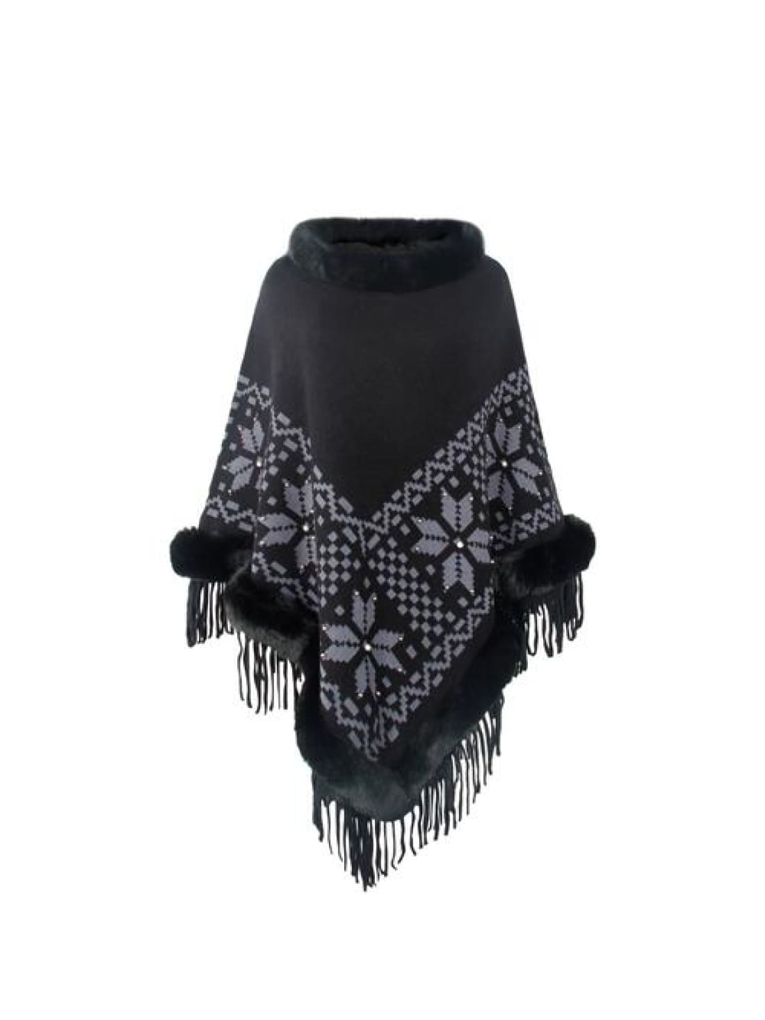 Fringe Geometric Cape Sleeve Poncho | poncho