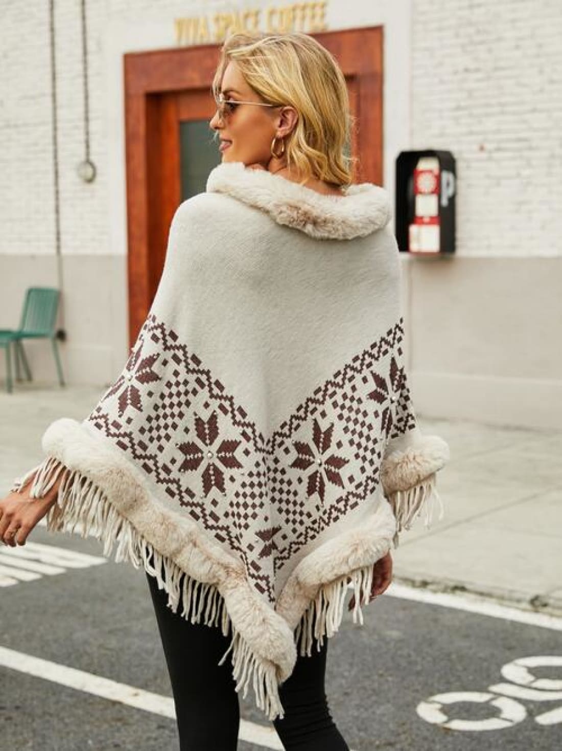 Fringe Geometric Cape Sleeve Poncho | poncho