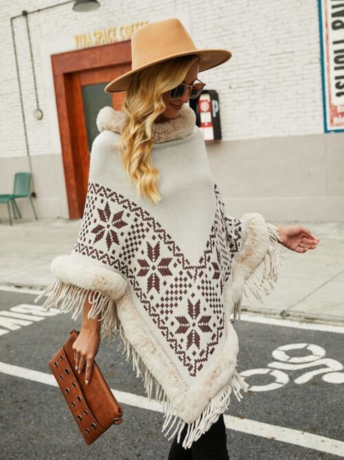 Fringe Geometric Cape Sleeve Poncho | poncho