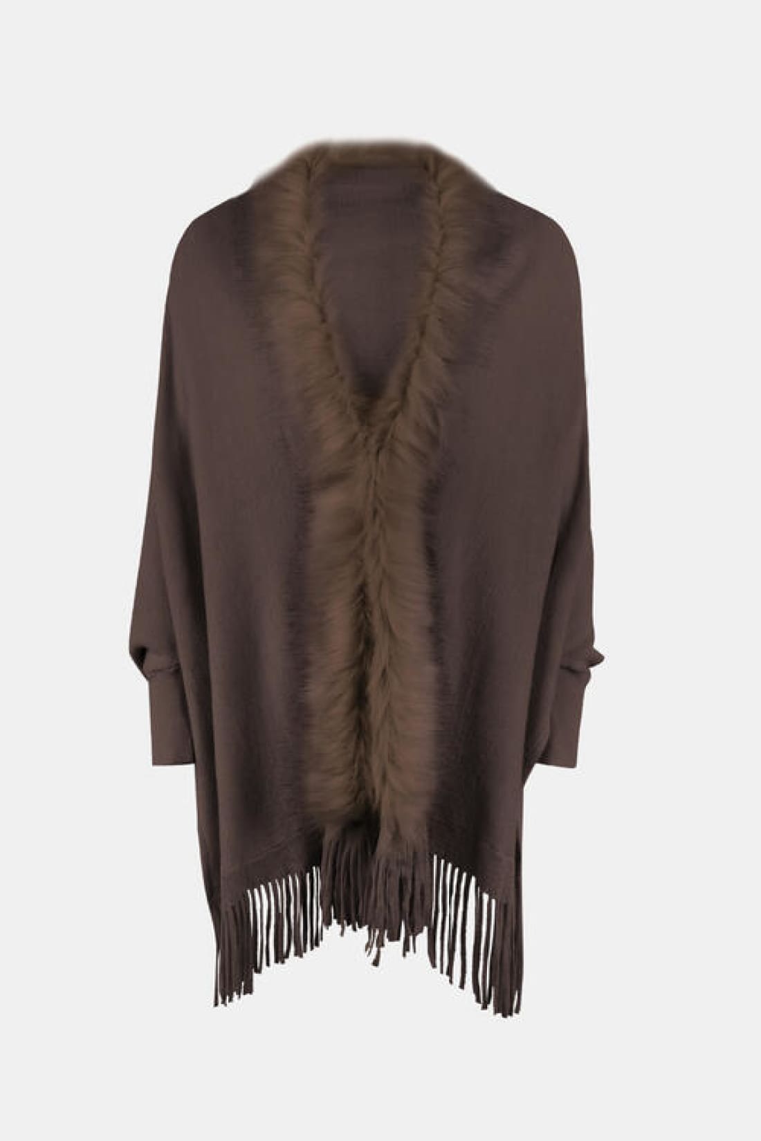 Fringe Open Front Long Sleeve Poncho | Ponchos