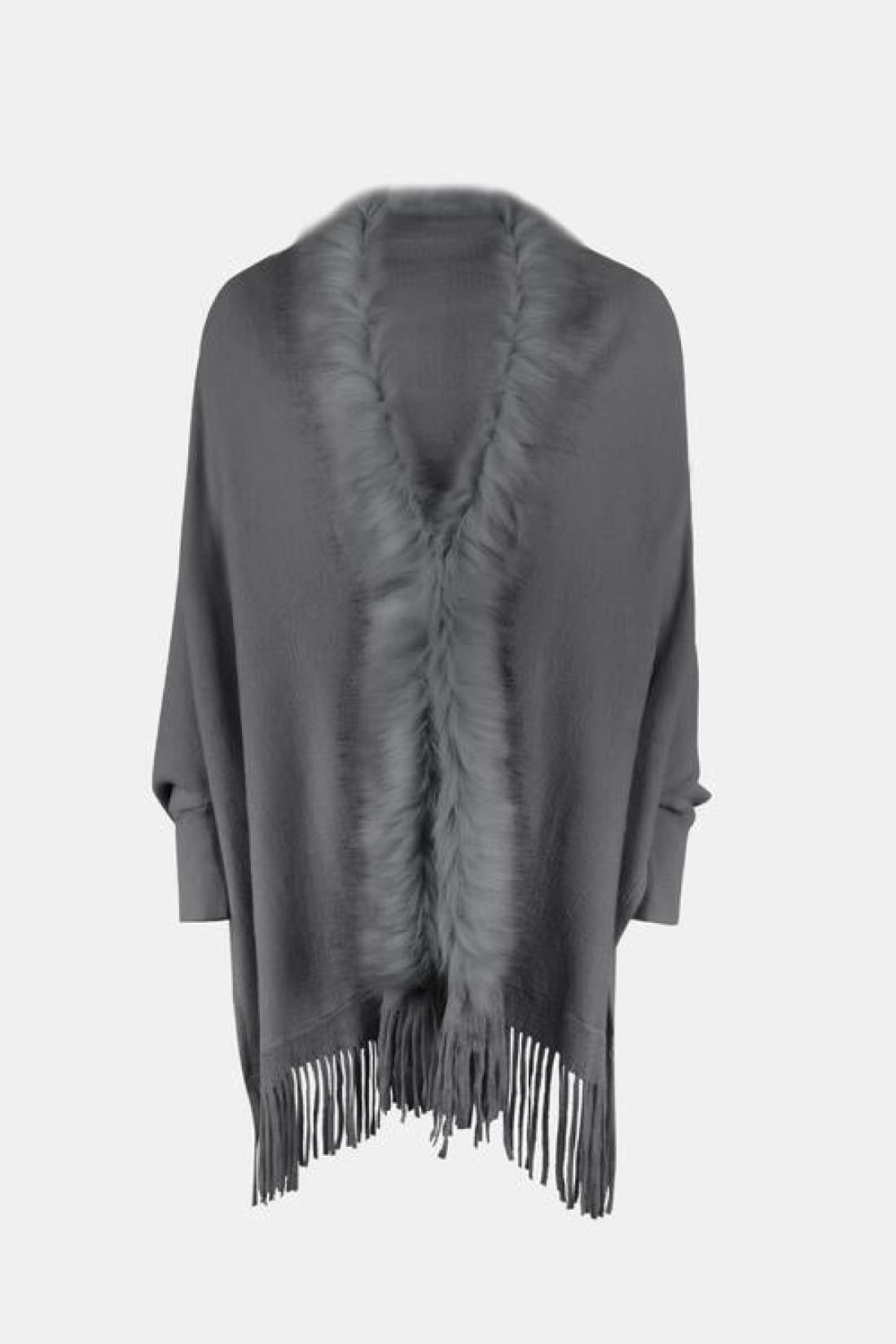 Fringe Open Front Long Sleeve Poncho | Ponchos