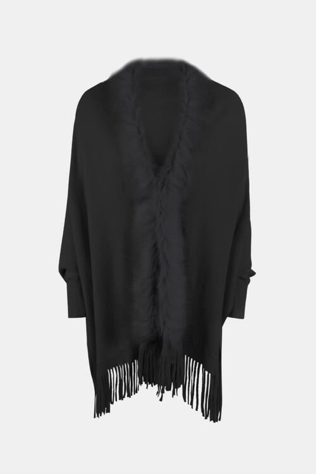 Fringe Open Front Long Sleeve Poncho | Ponchos