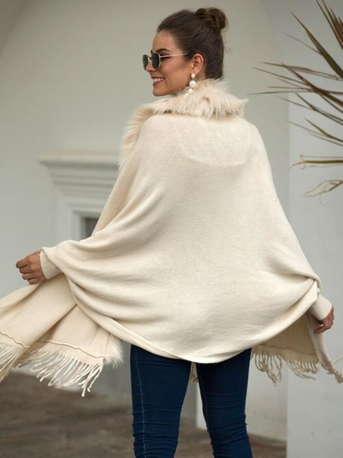 Fringe Open Front Long Sleeve Poncho | Ponchos